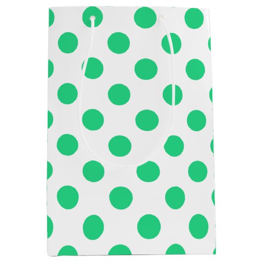 緑と白の水玉模様 ミディアムペーパーバッグ (正面)