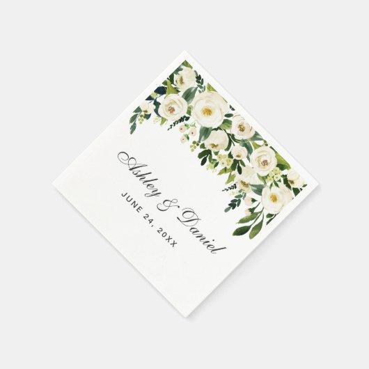 緑と白の水色のフローラ結婚の スタンダードカクテルナプキン (角)