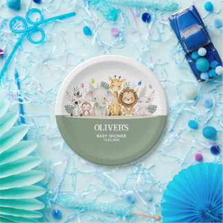 緑と白の水色のベビーシャワー ペーパープレート