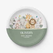 緑と白の水色のベビーシャワー ペーパープレート (正面)