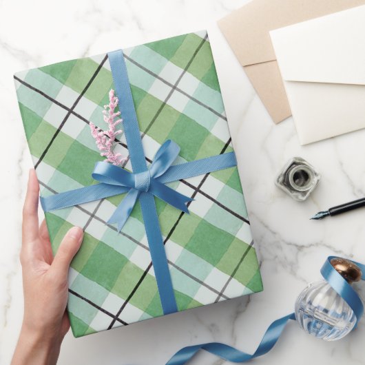 緑と白の水色の格子模様 ラッピングペーパー (ギフト)