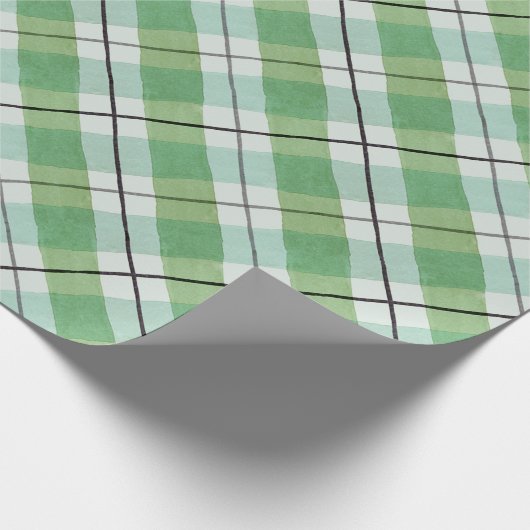 緑と白の水色の格子模様 ラッピングペーパー (角)