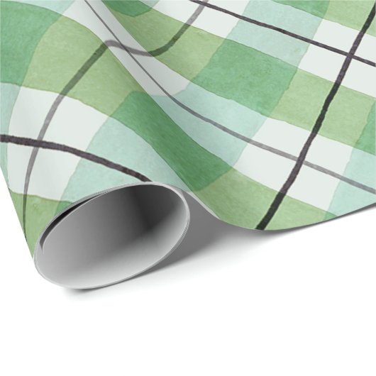 緑と白の水色の格子模様 ラッピングペーパー (ロールコーナー)