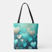 緑と白の水色バレンタインハート トートバッグ (裏面)