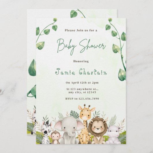 緑と白の水色ベビーシャワー招待状 招待状 (正面/裏面)