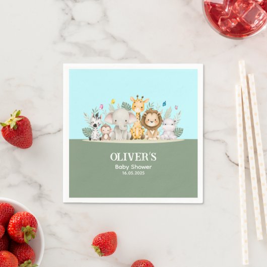 緑と白の水色ベビーシャワー紙ナプキン スタンダードカクテルナプキン (インサイチュ)