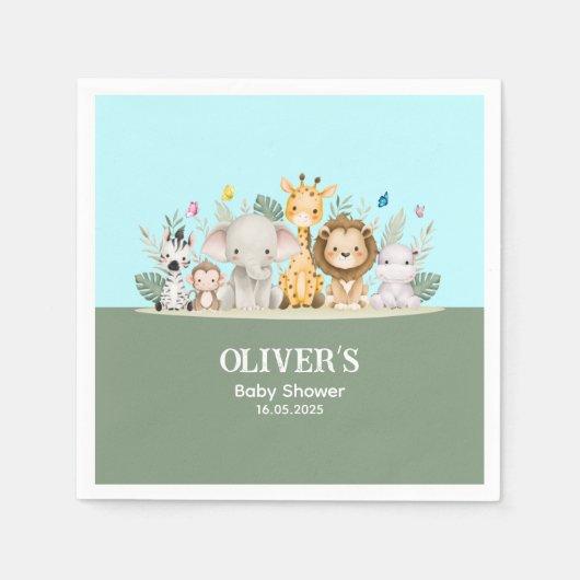 緑と白の水色ベビーシャワー紙ナプキン スタンダードカクテルナプキン (正面)