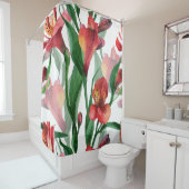 緑と白の水色ユリ シャワーカーテン (インサイチュ)