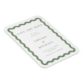 緑と白の波状フレームウェディング日付を保存 マグネット (右側)