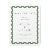 緑と白の波状フレームウェディング日付を保存 マグネット (縦)