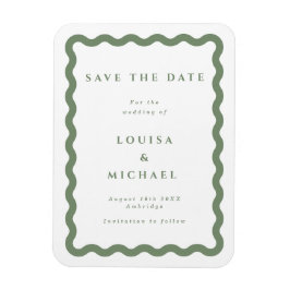 緑と白の波状フレームウェディング日付を保存 マグネット