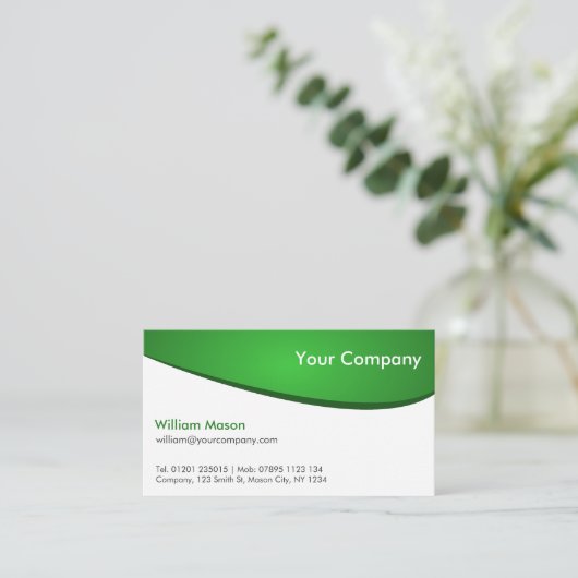 緑と白の湾曲したプロフェッショナル名刺 名刺 (スタンド正面)