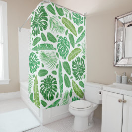 緑と白の熱帯性の葉柄 シャワーカーテン