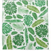 緑と白の熱帯性の葉柄 シャワーカーテン (正面)