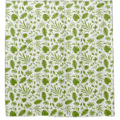 緑と白の熱帯性葉 シャワーカーテン (正面)