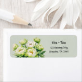 緑と白の牡丹のエレガントな結婚式のアドレス ラベル (インサイチュ)