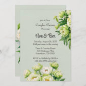 緑と白の牡丹エレガントな結婚式のシャワー 招待状 (正面/裏面)
