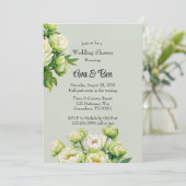緑と白の牡丹エレガントな結婚式のシャワー 招待状 (スタンド正面)