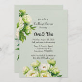 緑と白の牡丹エレガントな結婚式のシャワー 招待状 (正面/裏面)