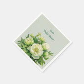 緑と白の牡丹エレガントな結婚式 スタンダードカクテルナプキン (角)