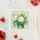 緑と白の牡丹エレガントな結婚式 スタンダードカクテルナプキン (インサイチュ)