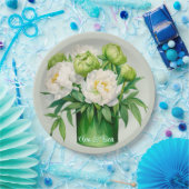 緑と白の牡丹エレガントな結婚式 ペーパープレート (パーティー)