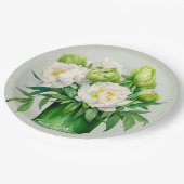 緑と白の牡丹エレガントな結婚式 ペーパープレート (アングル)