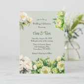 緑と白の牡丹エレガントな結婚式 招待状 (スタンド正面)