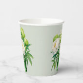 緑と白の牡丹エレガントな結婚式 紙コップ (左)