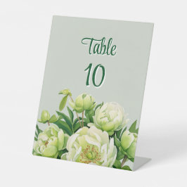 緑と白の牡丹エレガントテーブル番号 台座サイン