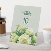 緑と白の牡丹エレガントテーブル番号 台座サイン (インサイチュ)