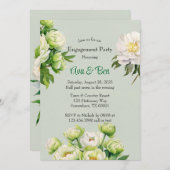 緑と白の牡丹エレガント婚約パーティ 招待状 (正面/裏面)