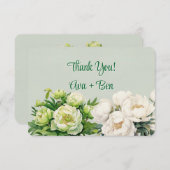 緑と白の牡丹結婚の サンキューカード (正面/裏面)