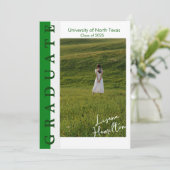 緑と白の直線的な卒業発表カード 招待状 (スタンド正面)