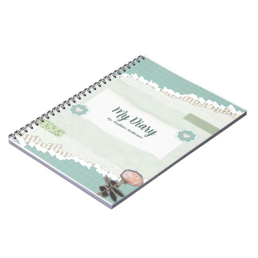 緑と白の破れた紙日記 ノートブック (左側)