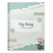 緑と白の破れた紙日記 ノートブック (正面)