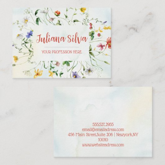 緑と白の素朴花の夏 名刺 (正面/裏面)