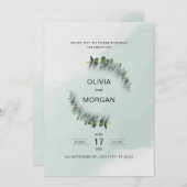 緑と白の結婚式招待状 招待状 (正面/裏面)