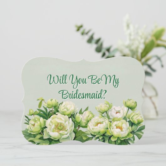 緑と白の芍薬の花 あなたは私のウェディングパーティに来てくれる? 招待状 (スタンド正面)