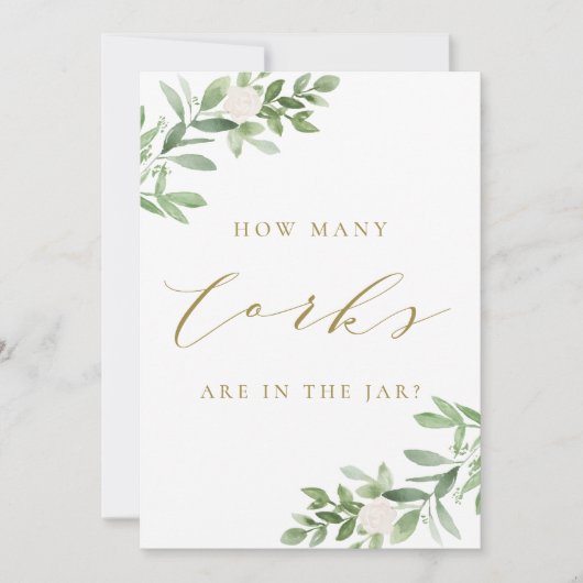 緑と白の花いくつコルクのサイン 招待状 (正面)