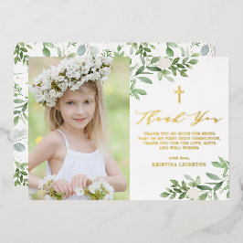 緑と白の花が聖餐式に 箔シーズンカード