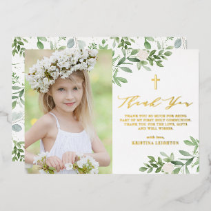 緑と白の花が聖餐式に 箔シーズンカード