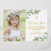 緑と白の花が聖餐式に 箔シーズンカード (正面)