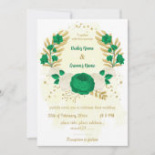 緑と白の花のゴールドリース ウェディング 招待状 (正面)