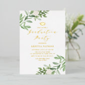 緑と白の花の卒業パーティー 箔招待状 (立ち正面)