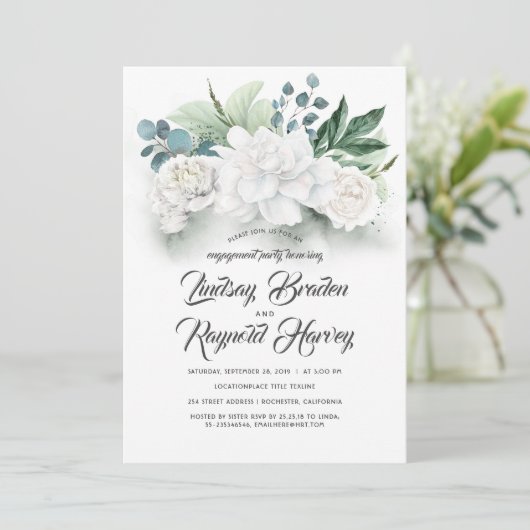 緑と白の花の婚約パーティ 招待状 (スタンド正面)