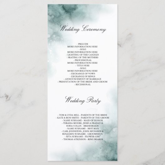 緑と白の花の結婚式 プログラム (裏面)