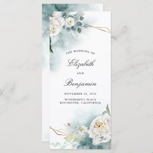 緑と白の花の結婚式 プログラム (正面/裏面)