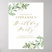 緑と白の花の誕生日パーティーへようこそ ポスター (正面)
