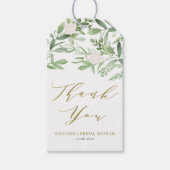 緑と白の花の金ゴールドブライダルシャワー ギフトタグ (正面)